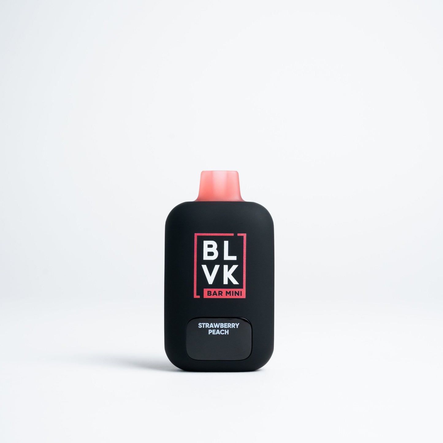 BLVK Bar Mini disposable vape in Strawberry Peach flavor, black body with red top.